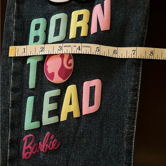 Barbie Graphic girls blue jeans size 14 patches frayed ankle - Picture 7 of 9